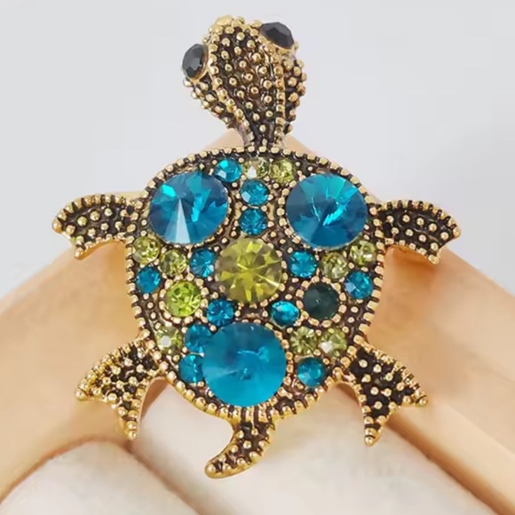 Betsey Johnson Blue Crystal Turtle Brooch - Picture 1 of 7